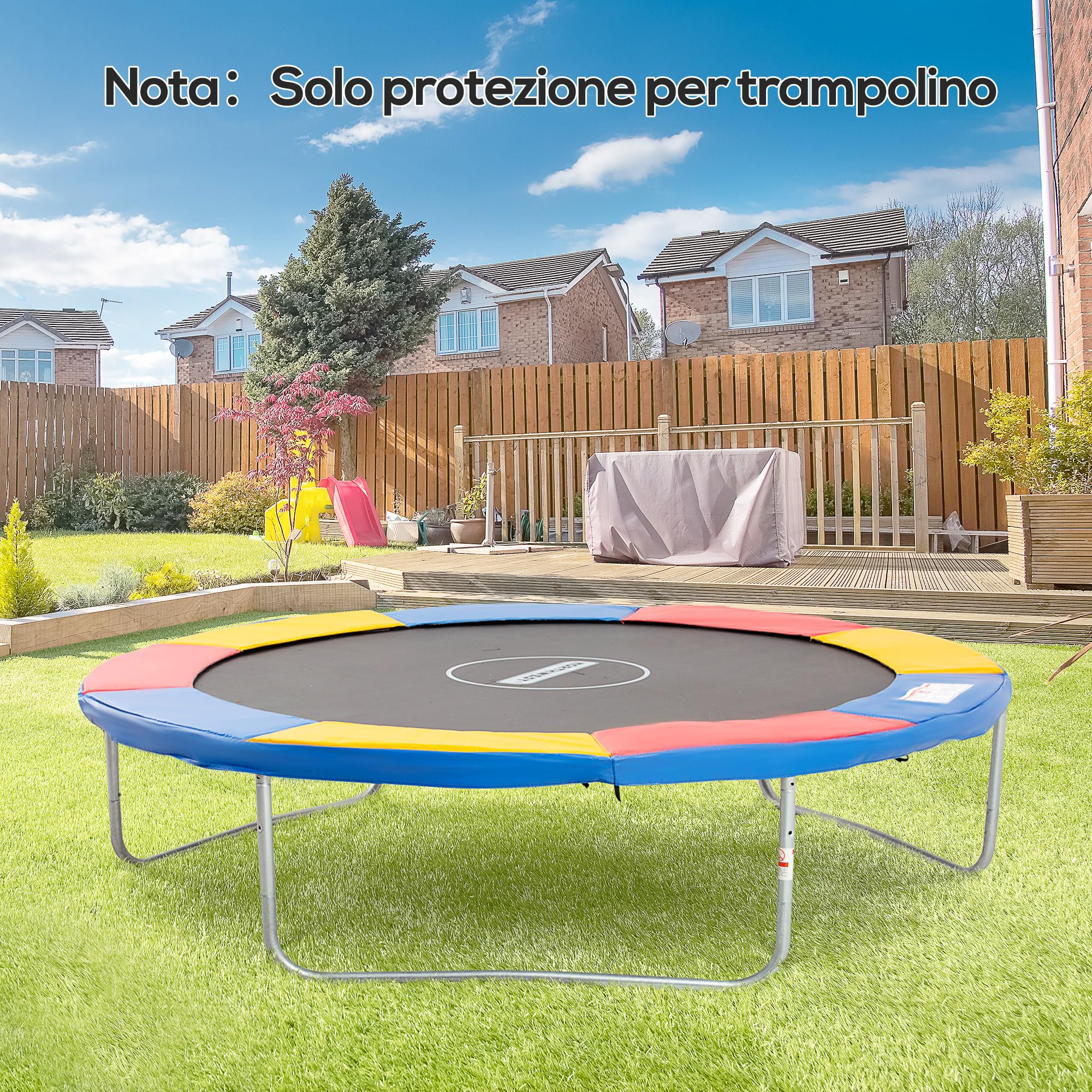 Outsunny HOMCOM Copertura Tappeto Elastico Ø305x1.5 cm Pieghevole e Portatile, Protezione Trampolino da Giardino in Plastica, PE e Schiuma EPE, Rosso, Blu e Giallo