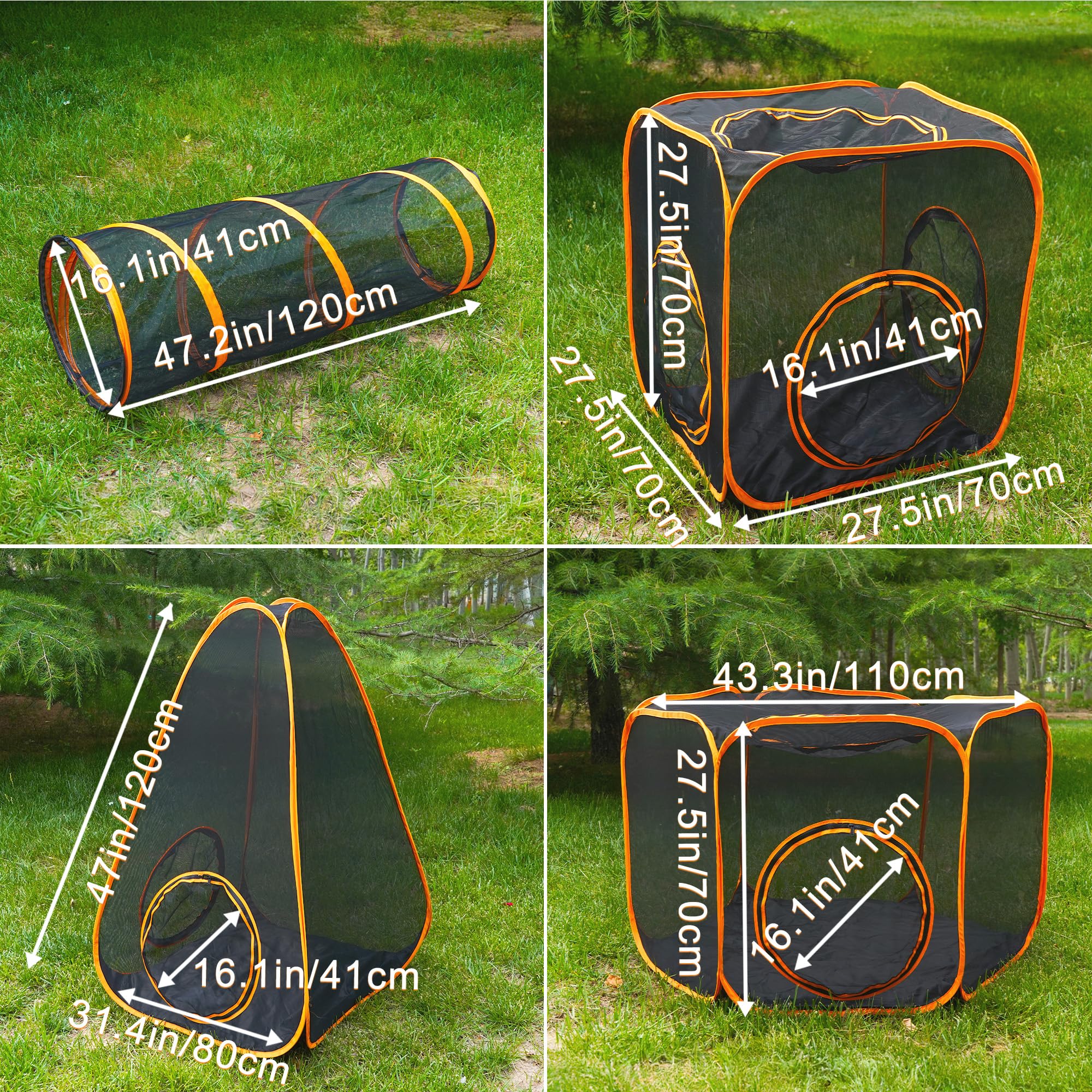 Recinto plegable para gatos, corralito portátil para gatos al aire libre con tienda de campaña de malla y tres túneles (7 en 1)