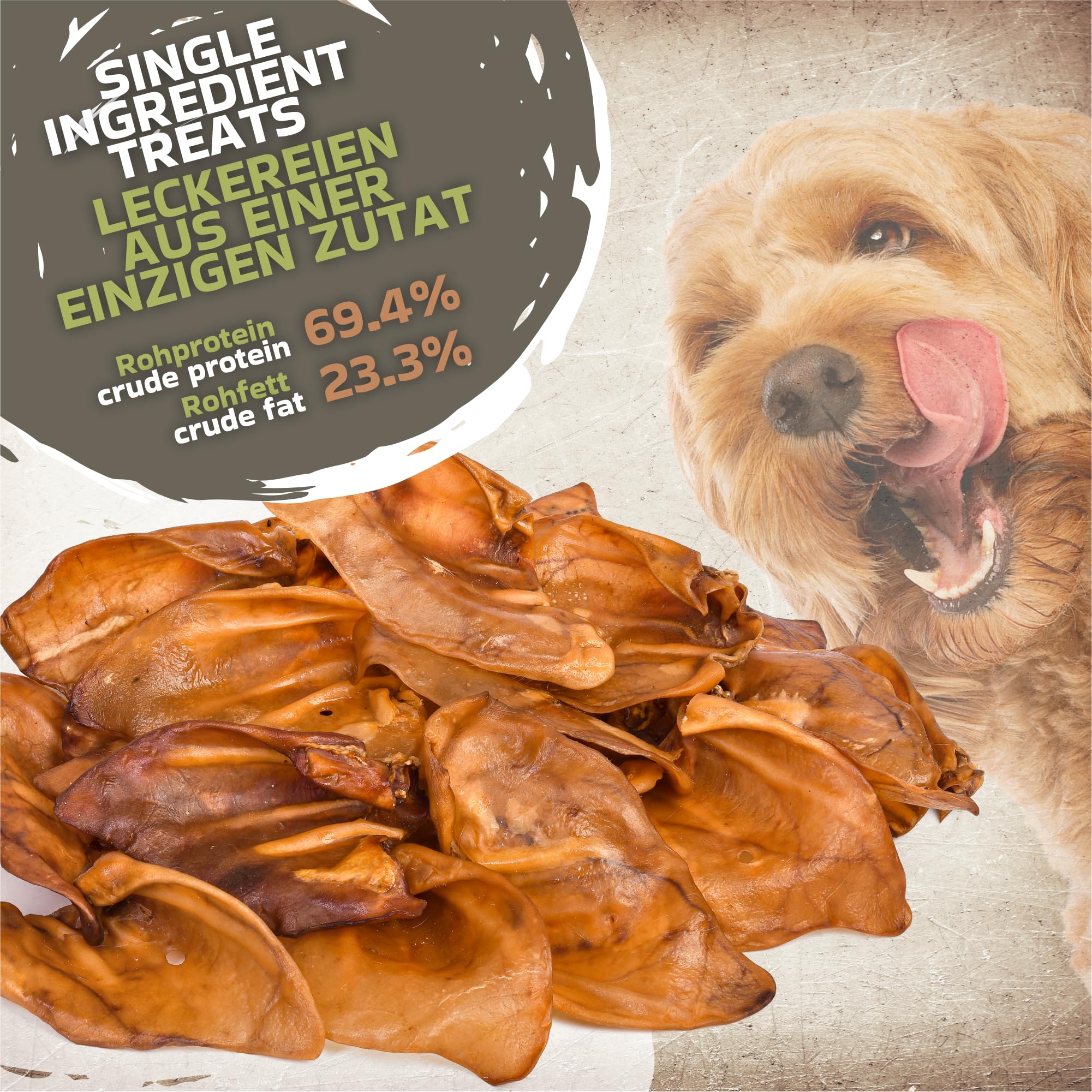 Orejas de cerdo secas XL, 20 unidades, 1,2 kg, artículos para masticar, 100% naturales, diversión duradera, sin cereales, ideal para perros