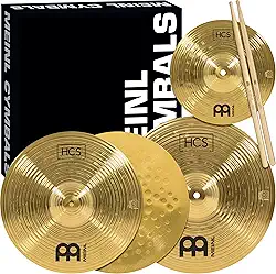 Meinl Cymbals Pacote de caixa de prato com halteres de 33 cm, colisão de 35,5 cm, além de respingos de 25,4 cm, palitos e aulas – latão tradicional HCS – Feito na Alemanha, 2 anos de garantia (HCS1314