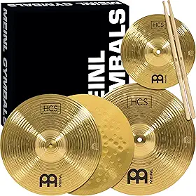 Meinl Cymbals Pacote de caixa de prato com halteres de 33 cm, colisão de 35,5 cm, além de respingos de 25,4 cm, palitos e aulas – latão tradicional HCS – Feito na Alemanha, 2 anos de garantia (HCS1314