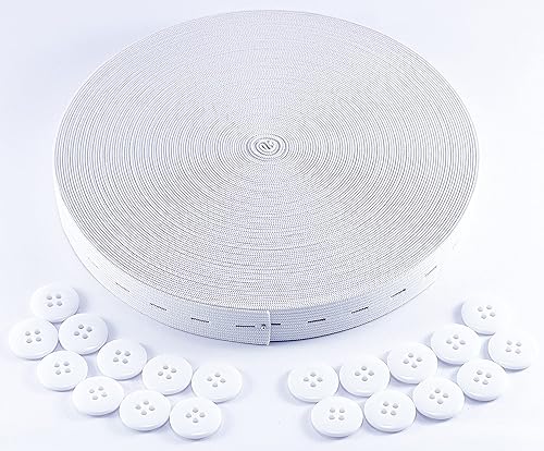 Miniatura 8 de Bobina de Banda Plana para Coser con Ojos de Botón, Elástica y Estiradable, Ideal para Cinturas y Cuellos DIY (Blanco, 3/4 pulgada × 2.74 metros)