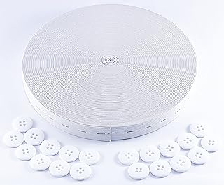 Sponsored Ad - Flat Sewing Band Spool with Buttonholes, Elastic Stretchable, Ideal for DIY Waistbands and Necklines (Whit...
