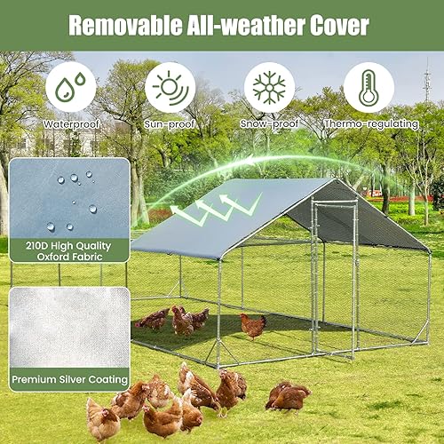 Miniatura 2 de Giantex Gallinero de metal grande de 20 pies, jaula de aves de corral para gallinas, cubierta impermeable y resistente al sol, marco de acero