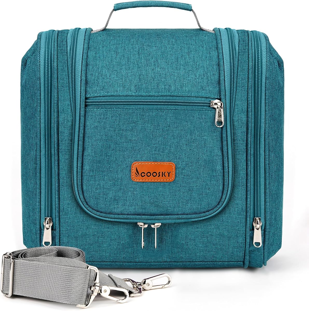 Hanging Travel Toiletry Bag for Women and Men, 6 Organizer Compartments, Large Toiletries essentials, Bathroom Cosmetic Accessories, Water-resistant Makeup Bag, Holds Full-Size Shampoo, Blue