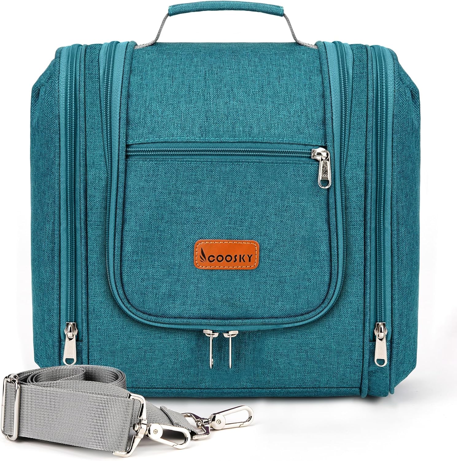 COOSKY Hanging Travel Toiletry Bag for Women and Men, 6 Organizer Compartments, Large Toiletries essentials, Bathroom Cosmetic Accessories, Water-resistant Makeup Bag, Holds Full-Size Shampoo, Blue