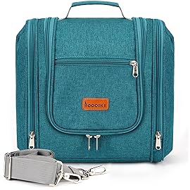 COOSKY Hanging Travel Toiletry Bag for Women and Men, 6 Organizer Compartments, Large Toiletries essentials, Bathroom Cosmetic Accessories, Water-resistant Makeup Bag, Holds Full-Size Shampoo, Blue