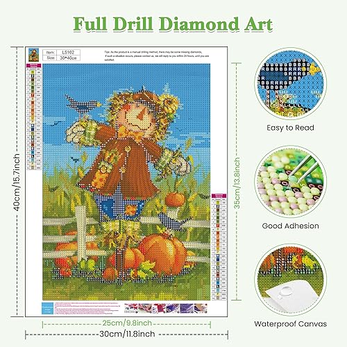 Miniatura 2 de RICUVED Arte de diamantes, kits de arte de diamantes de otoño para adultos, espantapájaros, diamantes, arte de gemas de bricolaje 5D, taladro