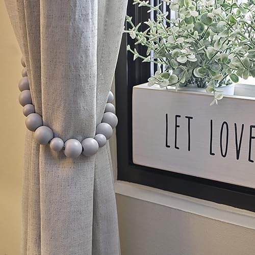 Miniatura 8 de Juego de 4 alzapaños de cortina con cuentas de madera, estilo bohemio, estilo granja