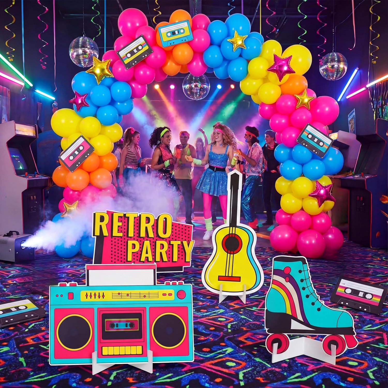 Honoson 4 Pcs Large 24" x 32" Retro Party Cardboard Cutouts, 80s 90s Party Yard Signs Decoration for Birthday Supplies Themed Lawn Classroom Yard Decor