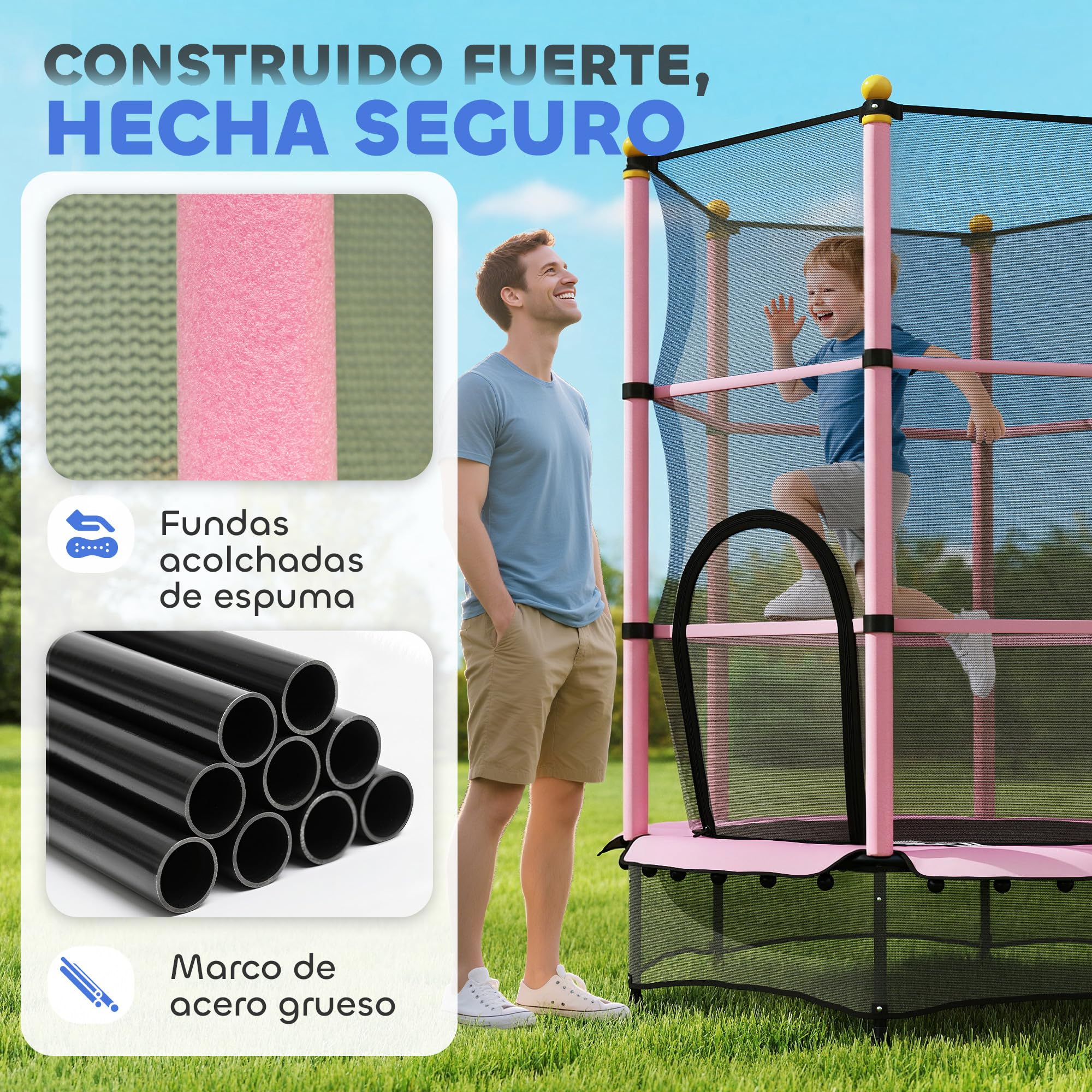 HOMCOM Cama Elástica Infantil Ø140 cm, Trampolín para Niños de 3-10 Años con Red de Seguridad y Marco de Acero, Carga 50 kg, para Interior y Exterior