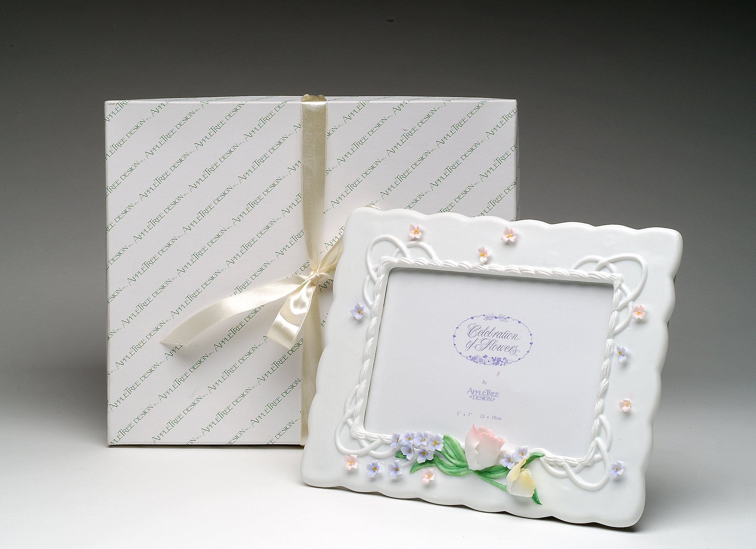 Cosmos Gifts Corp Fine Porcelain Tulip and Violet Flowers Blossom 5x7 Photo Frame, 10-1/2" L