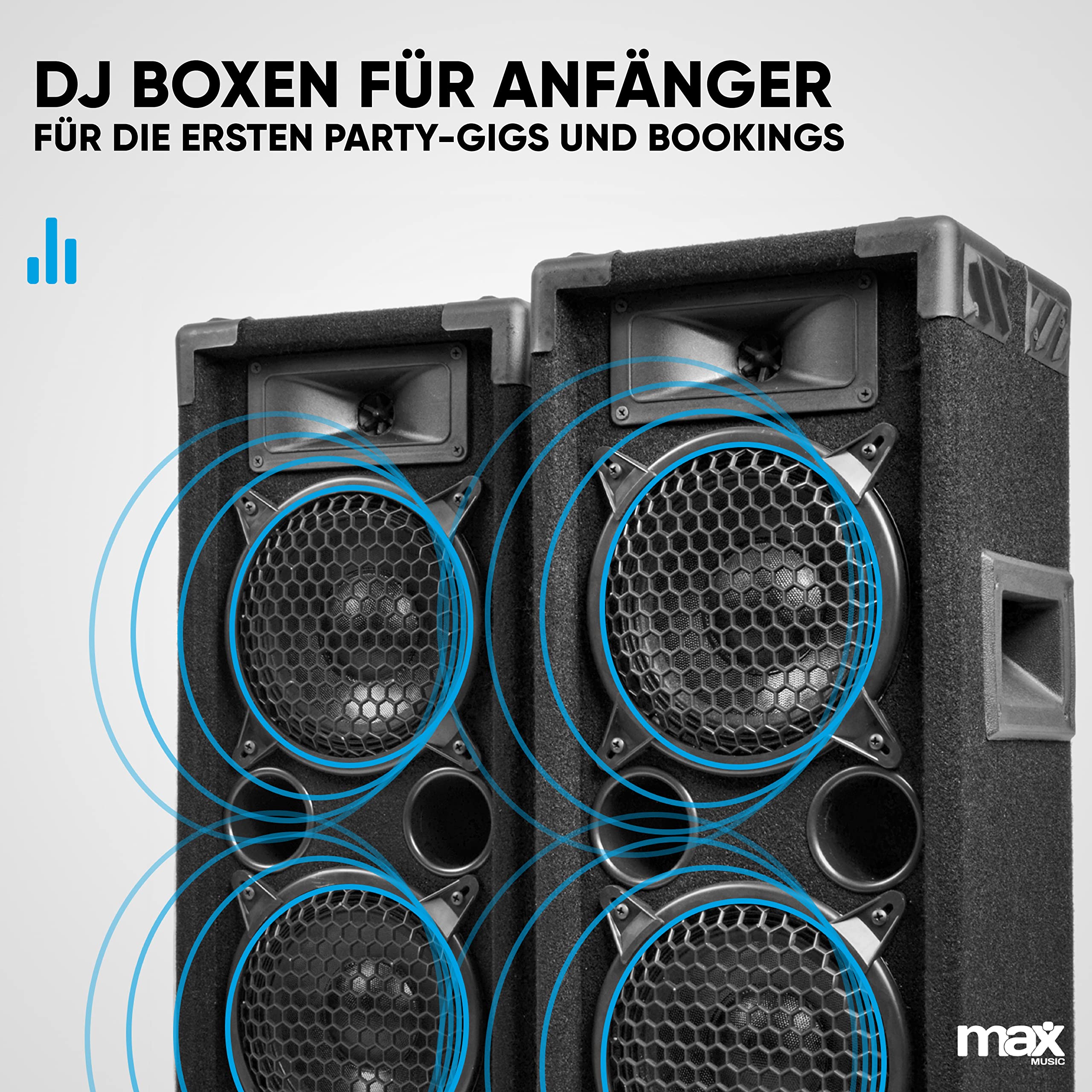 MAX26 PA Lautsprecher passiv, DJ Lautprecher, DJ Boxen Set mit Griffe, 1200 Watt Peak, 2 x 6 Zoll Doppel-Tieftöner, PA Boxen für Musikanlage - Schwarz