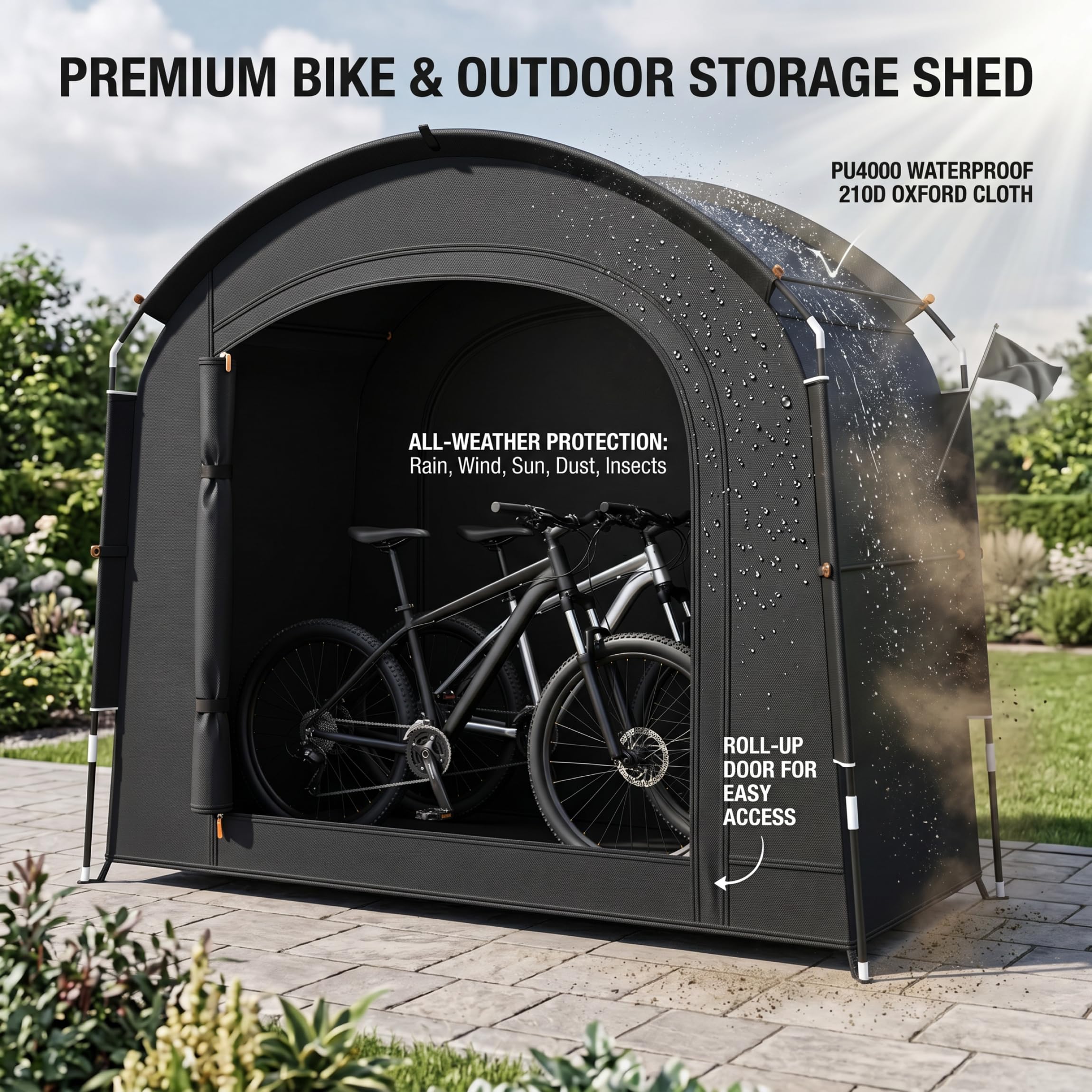 Tenda portabiciclette 4 capacità, capannone Portatile Antivento Impermeabile per Esterni per Biciclette Nero