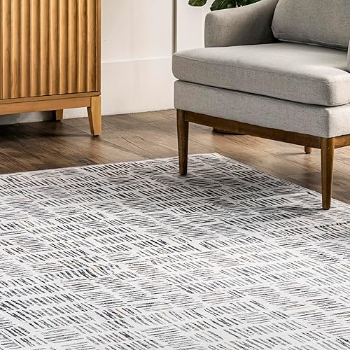 Miniatura 8 de nuLOOM Mitzi Abstract Lines Alfombra lavable a máquina, 5 x 8, gris claro