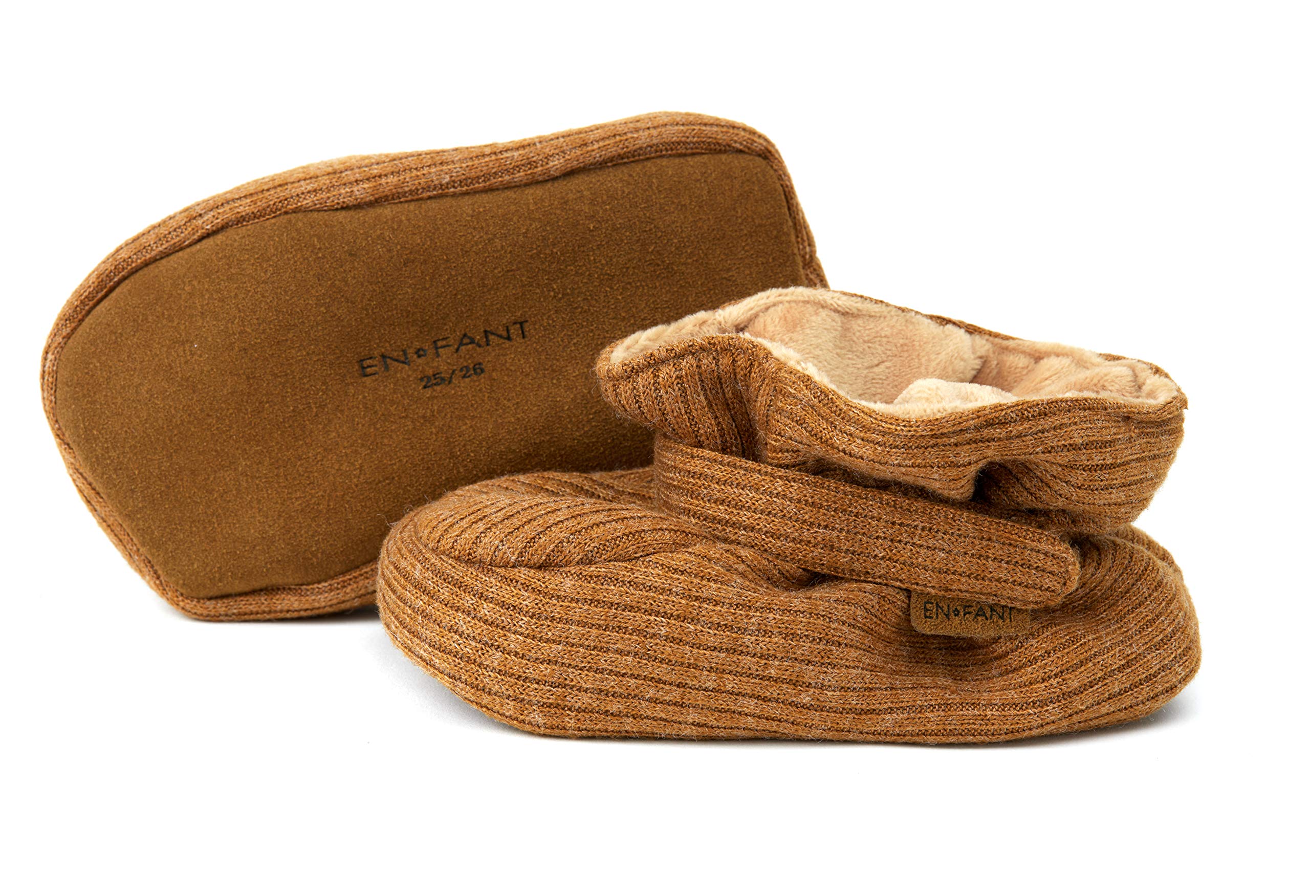 EN FANTEnFant - Baby Toddler Unisex Boy Girl Indoor Cozy Soft Leather Non-Skid Bottom Booties