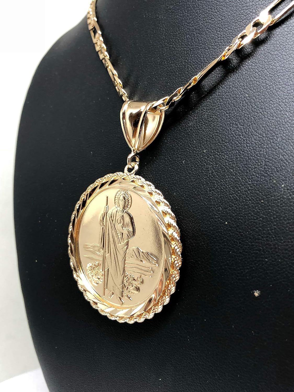 Saint Jude Pendant Necklace Figaro 26" San Judas Tadeo Virgen Centenario Medalla Oro Laminado - Image 8