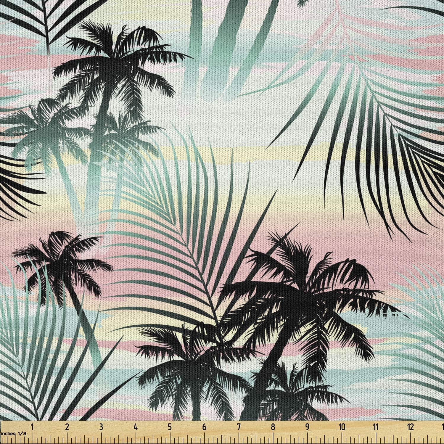 Ambesonne Hawaii Fabric by The Yard, Summer Season Palm Trees and Exotic Fern Leaves Abstract Colorful Background, Microfiber Fabric for Arts and Crafts Textiles & Decor, 3 Yards, Green Teal