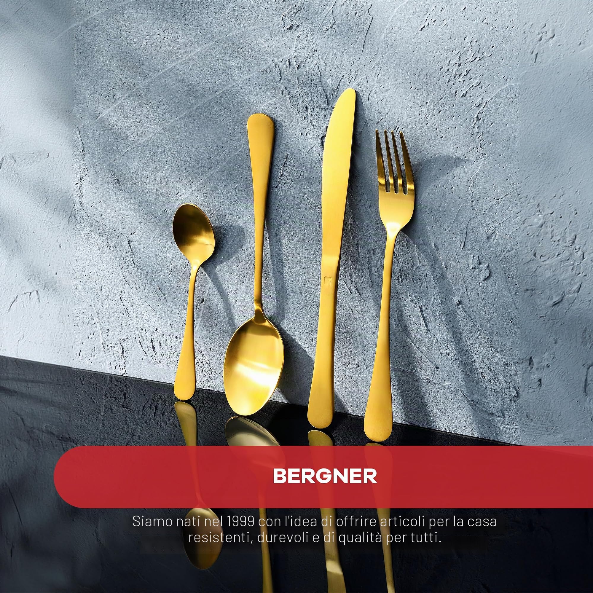 BERGNER Set 24 pezzi di posate in acciaio inox Monaco Oro Opaco