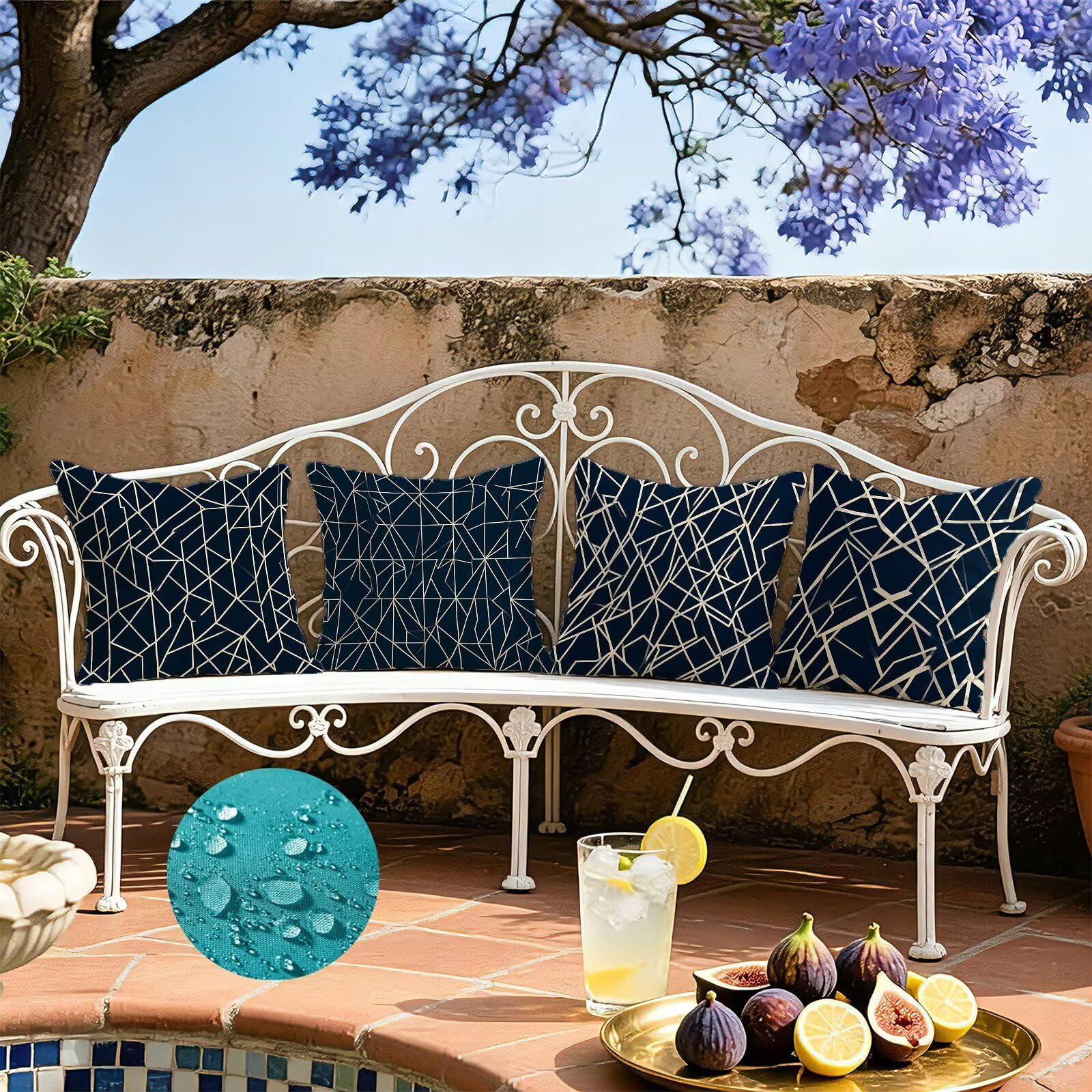 Blu Federe Cuscini Divano 70x70cm, Cuscini da Esterno Set de 4, Cod-355
