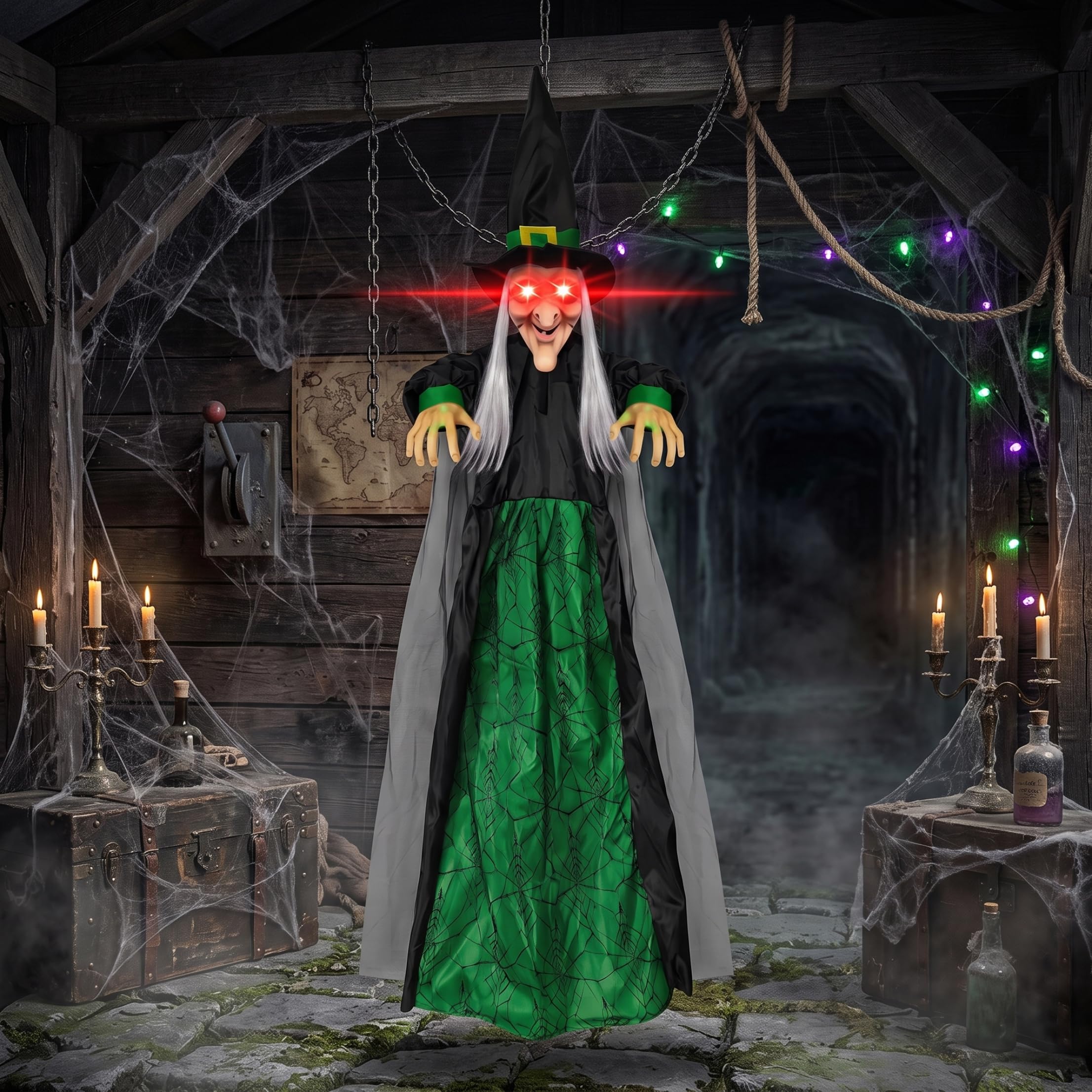 Decorazioni di Halloween attivate dal Movimento, Animatronics di Strega per Halloween, Giallo