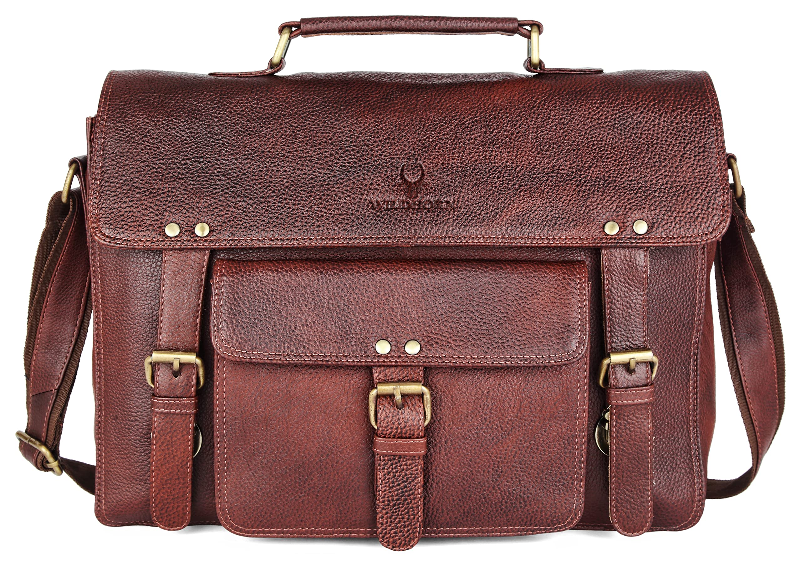 WildHorn Leather Office Bag for Men | 15.6-Inch Professional Laptop Bag with Single Carry Handle | 1-Year Warranty