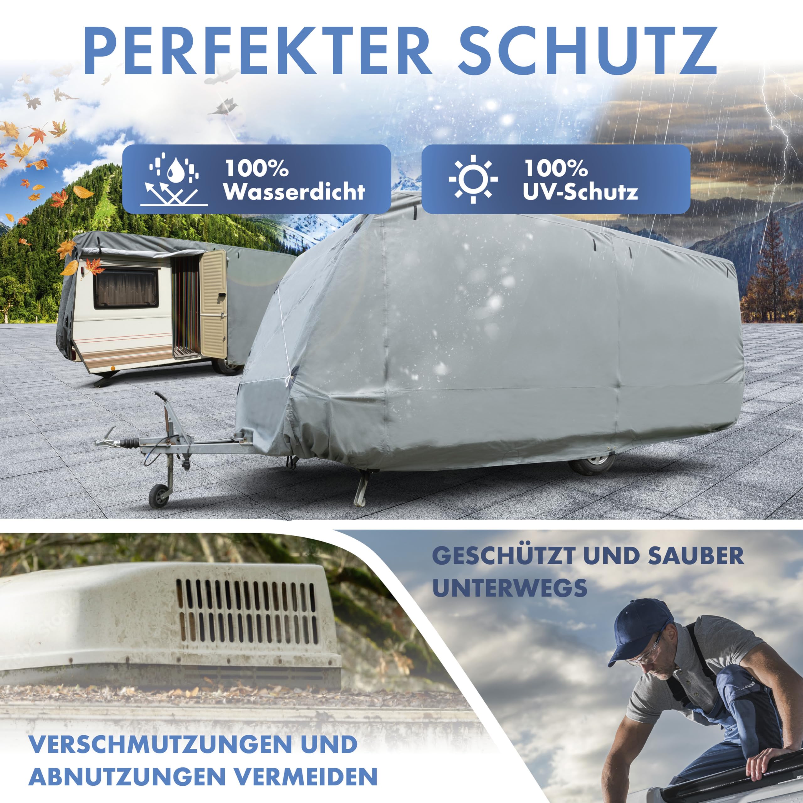 WALSER Premium Teli Copricaravan, Telo impermeabile per caravan, Copricaravan traspirante e resistente alle intemperie con protezione UV - Dimensioni 4: 550x250x220 cm