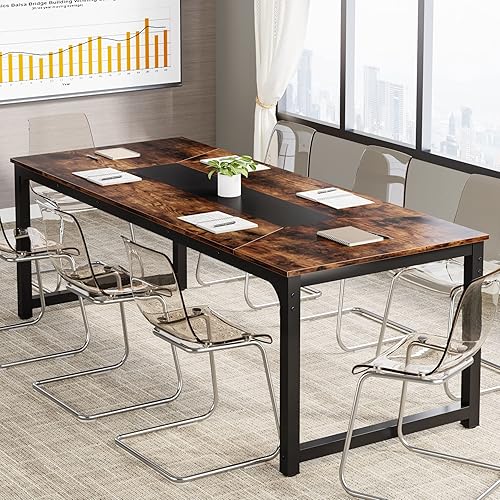 Miniatura 4 de Tribesigns Conference Table 6FT Meeting Seminar Table Rectangular Meeting Room Table 787L x 354W x 303H Rustic BrownBlack