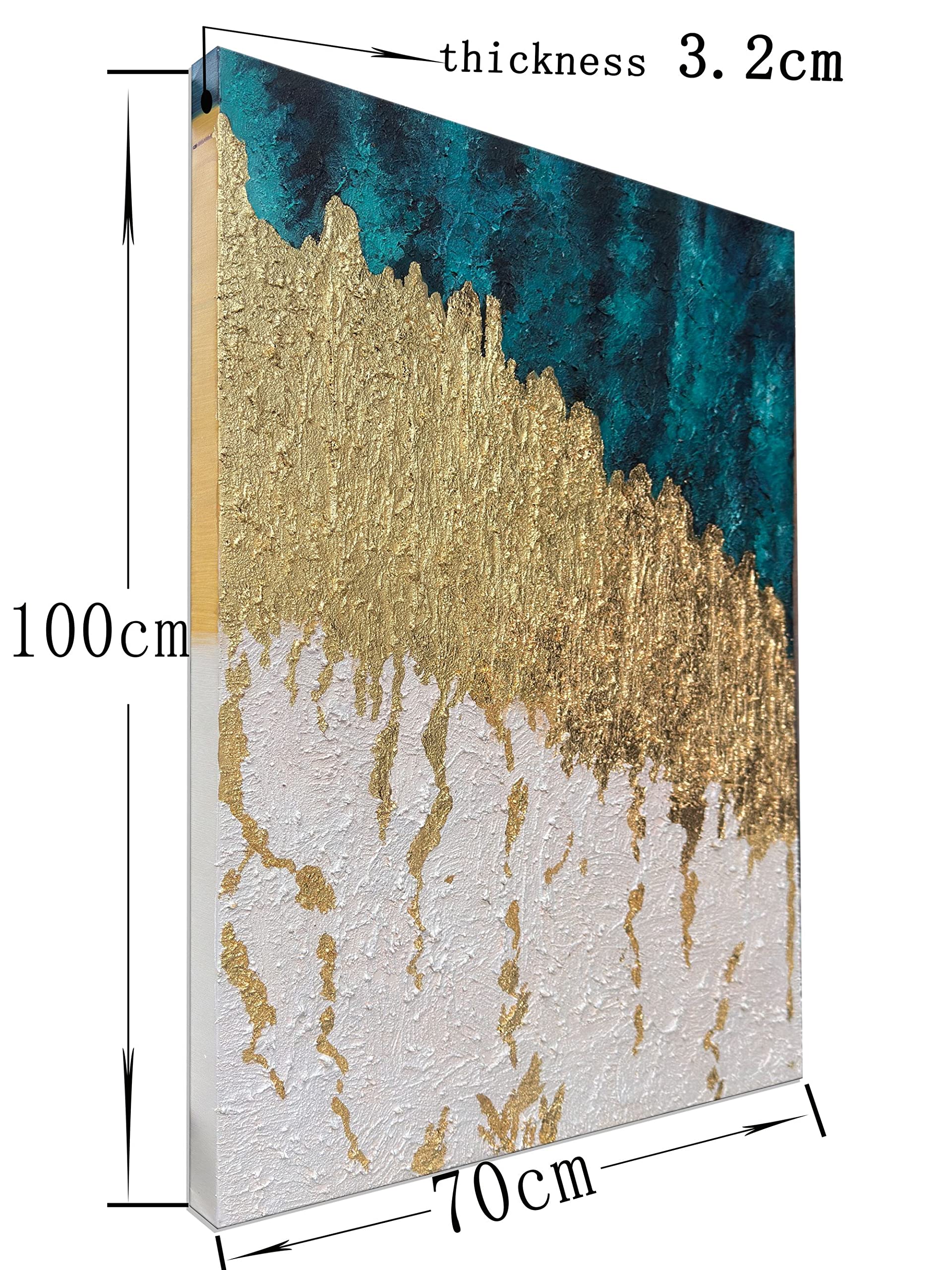 Slyart Blue and Gold Vertical Canvas Wall Art Abstract Large 3D Modern Oil Painting on Canvas Hand Painted Textured Metal Artwork Contemporary Art Home Decorations Wall Decor