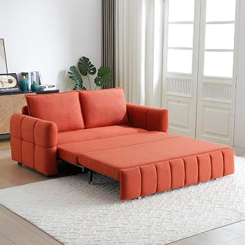 70 Convertible Sleeper Sofa Couch, Full Size 3-in-1 Pull Out Sofa Bed for Living Room, Upholstered Loveseat for Home Office, Bedroom, Apartment Orange