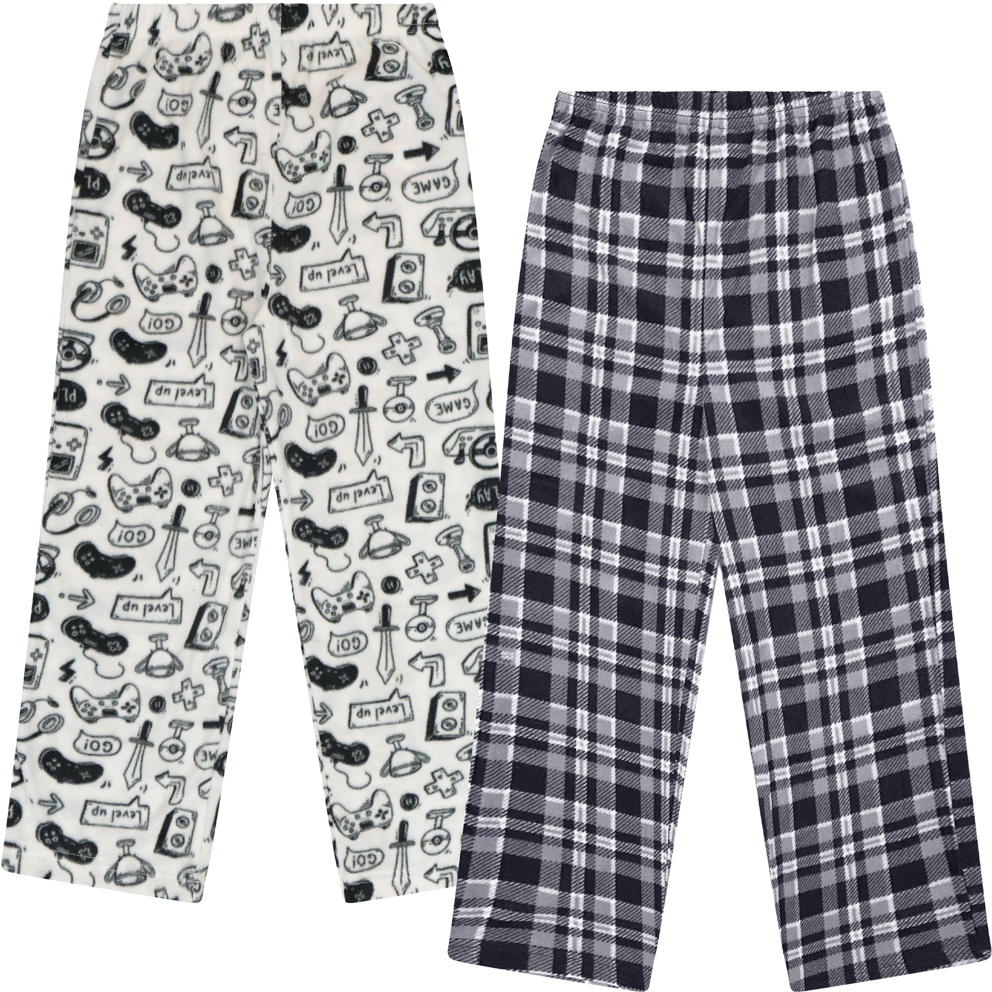 Mad Dog Boys Pajama Pants - Soft Fleece PJ Bottoms for Kids - Buffalo Plaid Lounge Pants, Warm & Comfy Microfleece 2PK Set