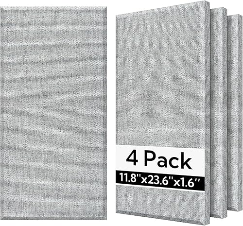Olanglab Paneles de pared acústicos de fibra de vidrio, paquete de 4, paneles de sonido de 11.8 x 23.6 pulgadas, paneles de prueba de sonido