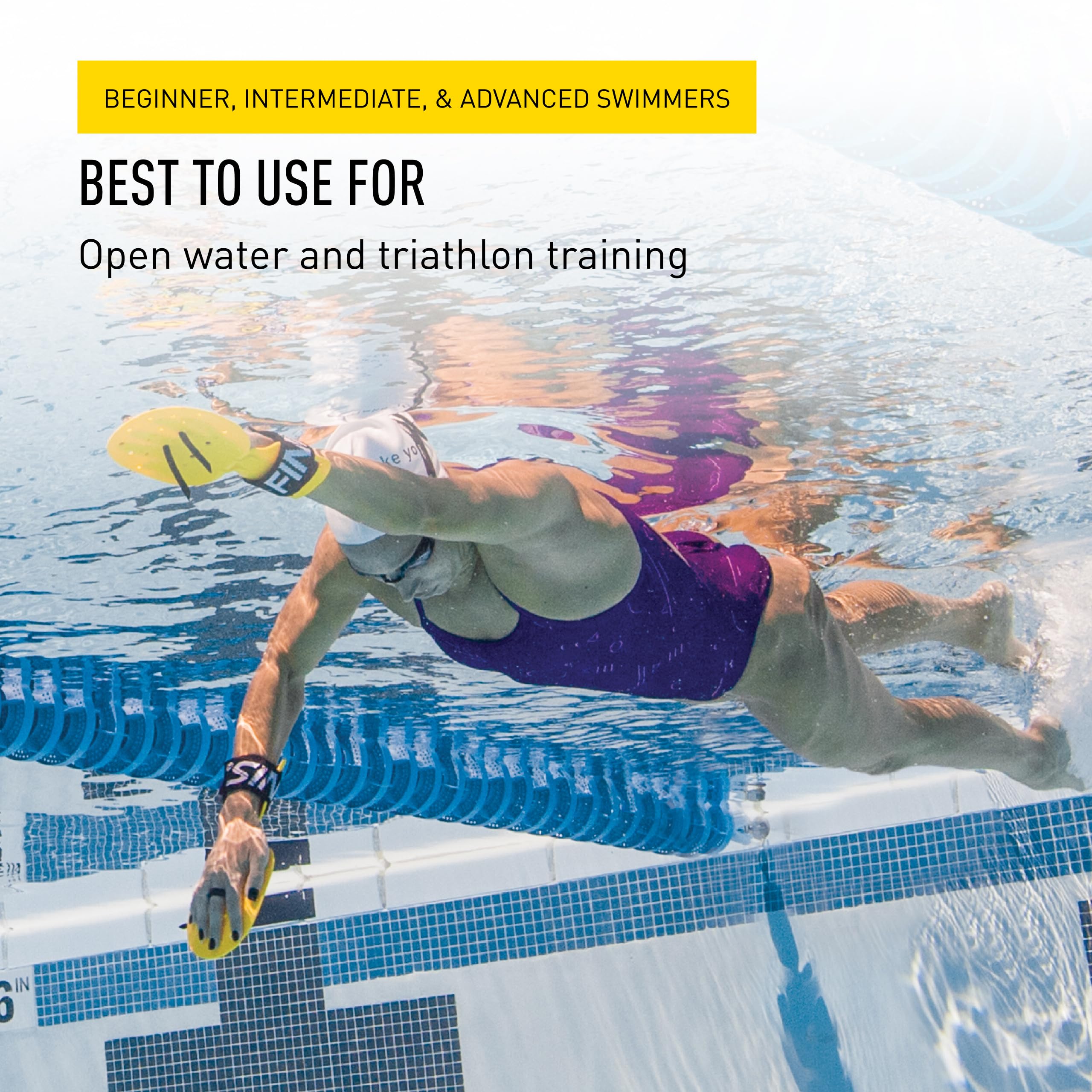 Finis Bolster Paddles - Schwimmflügel zum Runden-Training - Schwimmbad- und Schwimmzubehör - Schwimmausrüstung für Triathlon Training und mehr - Gelb