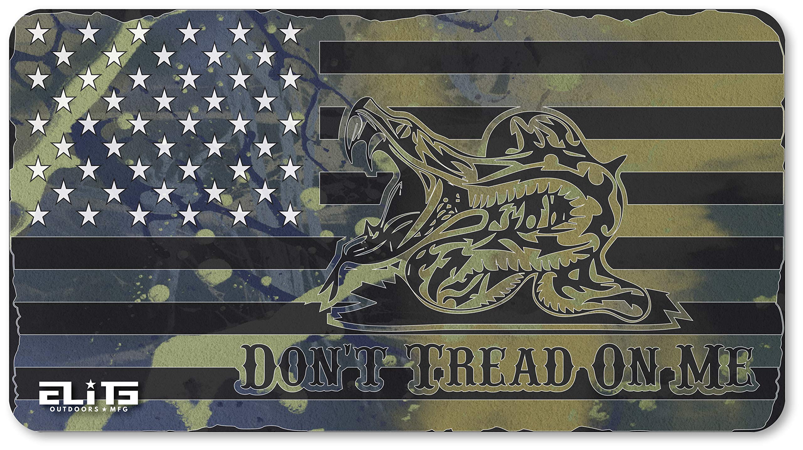 ELITE OUTDOORS MFG Surface CAMO Gadsden Don't Tread ON ME USA Flag Gun Cleaning MAT 12inch x 22inch. Made in The USA. Free Wallet Bottle Opener Included, GREEN, X-Large