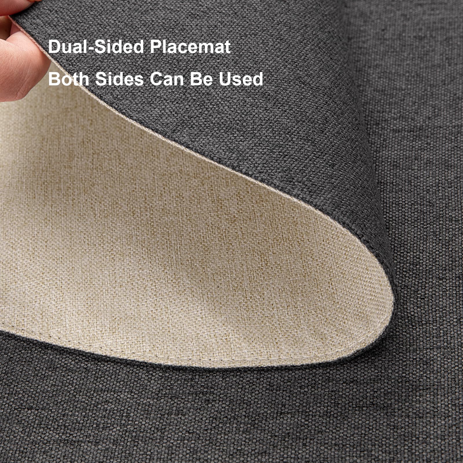 Banchif Textile Burlap Linen Placemats Dual-Sided Placemats Set of 8 Place Mats Non-Slip Washable Table Mats for Dining Table (Round, Grey-Beige)