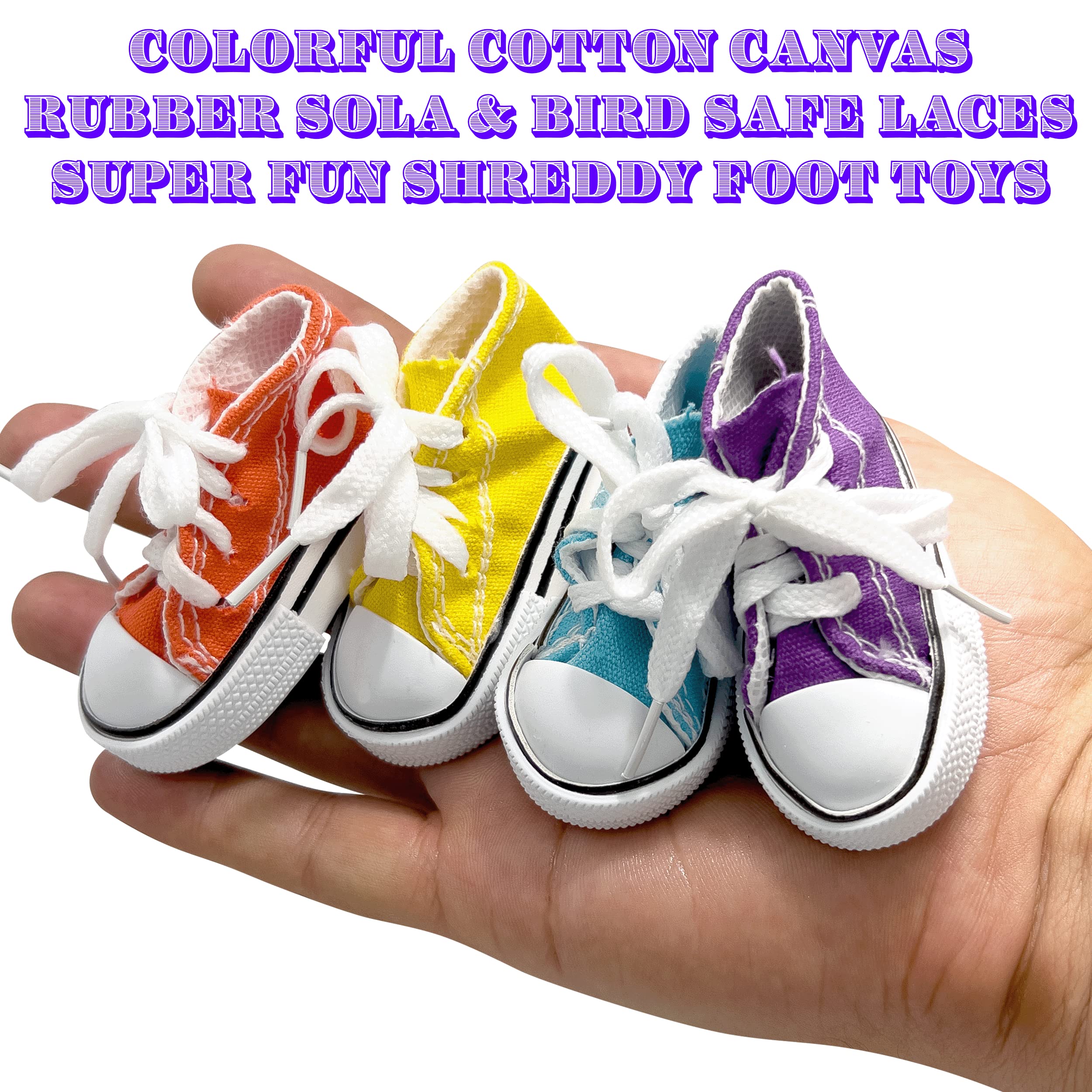 Mandarin Bird Toys 5000 Pk5 Sneaker Shredders by M&M - Ultrafun Cotton and Rubber Pet Safe Foot Toys, Stuff with Foraging and Treat Material, Great Fun for Beaks, Fun for Pets and Breeds