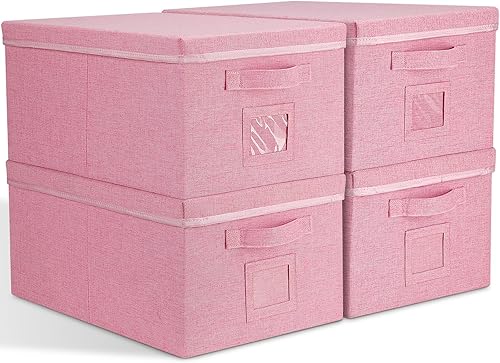 Graciadeco Contenedores de almacenamiento de lino con tapas, cajas plegables de tela con tapas para organizar armario, estante de ropa, decorativo,