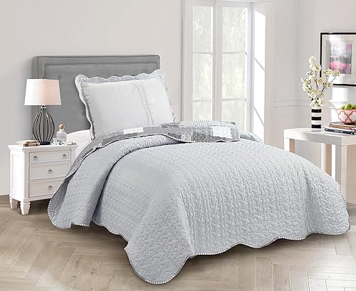 Miniatura 6 de Brilliant Sunshine Juego de edredón de 2 piezas con 1 funda, reversible, suave y ligero, para todas las estaciones, individual, gris