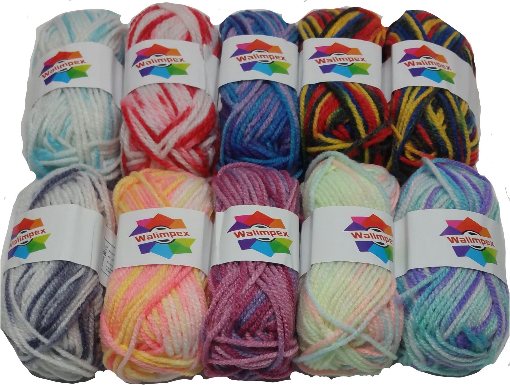 Walimpex Yarn: Premium Quality 100% Acrylic Multicolor Yarn - Assorted (10x25g)
