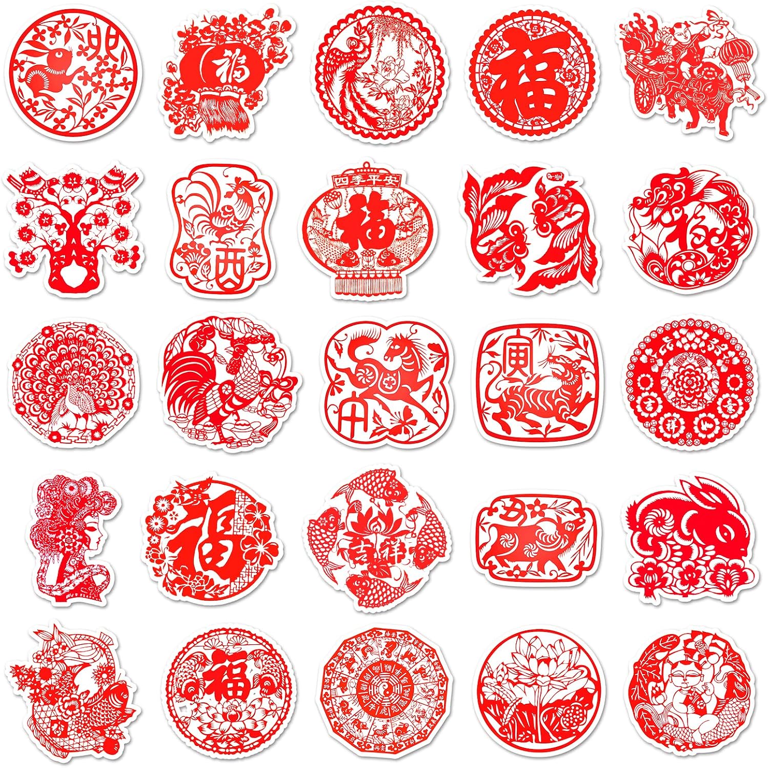 Chinese Style Water Bottle Stickers 50PCS Waterproof Vinyl Unique Stickers Laptop Notebook Cup Suitcase Phone Skateboard Guitar Bike Car Decals for Adult Teen Kid (Paper Cut Pattern) image 3