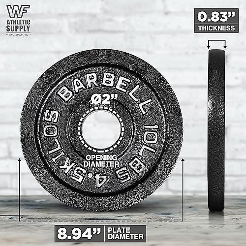 Miniatura 2 de WF Athletic Supply Placas de pesas olímpicas tradicionalesclásicas de hierro fundido sólido de 2 pulgadas, ideales para entrenamiento de fuerza,