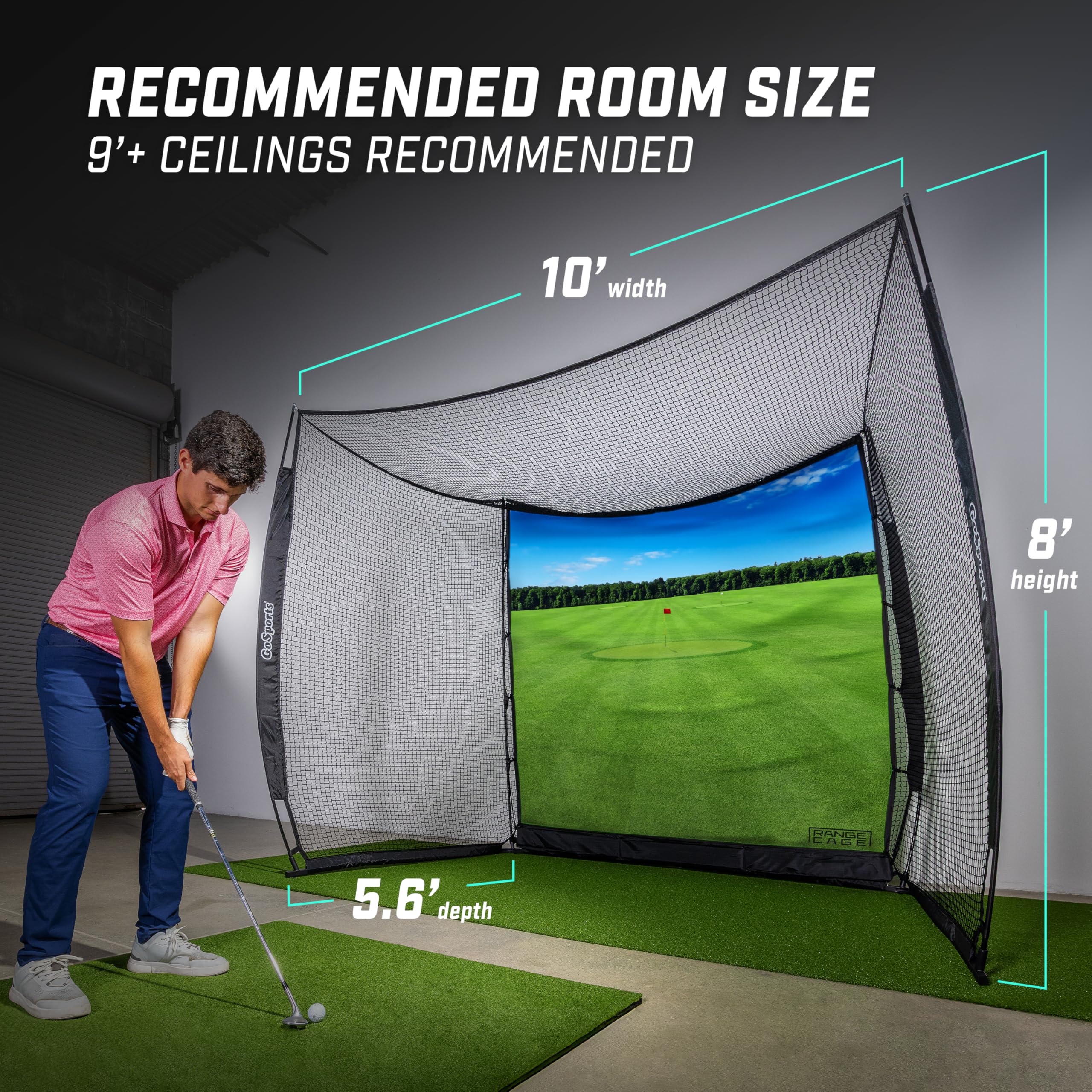 GoSports Käfignetze Cage Golf-Übungsnetz mit Schlagschutz, Driving Range oder Simulator-Bildschirm, 3 x 2,4 m