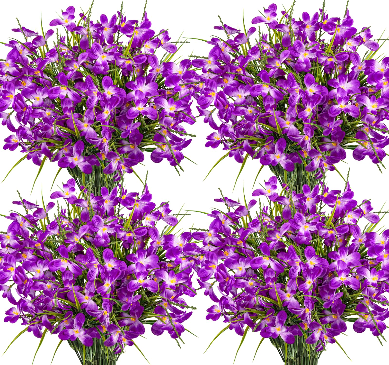 Ouddy Decor 12 Bundles Artificial Flowers for Outdoors Decoration, Fake Freesia Silk Flowers UV Resistant Artificial Plants for Summer Indoor Outside