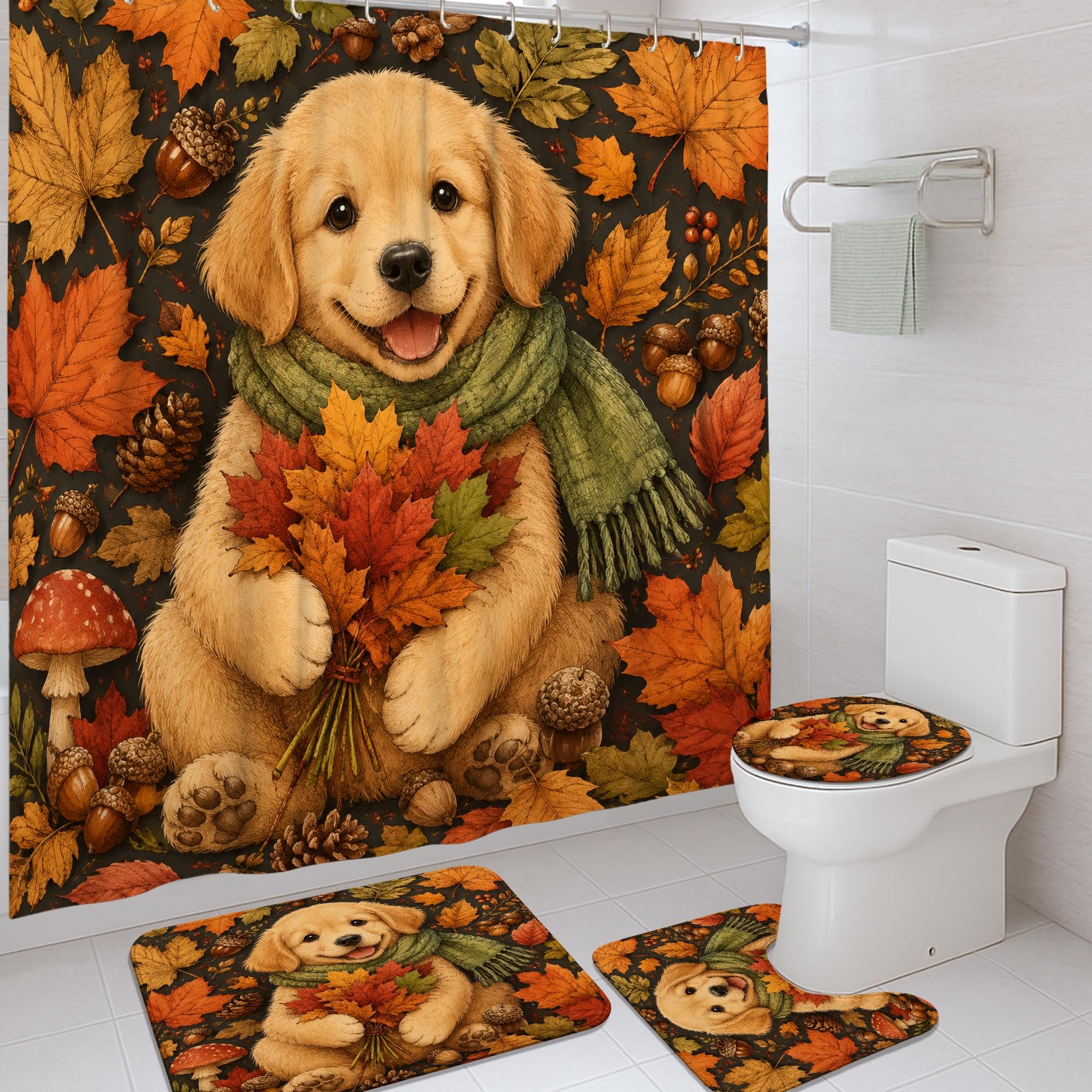 Rideaux de douche automne orange et champignons pour rafraîchir une chambre d'amis