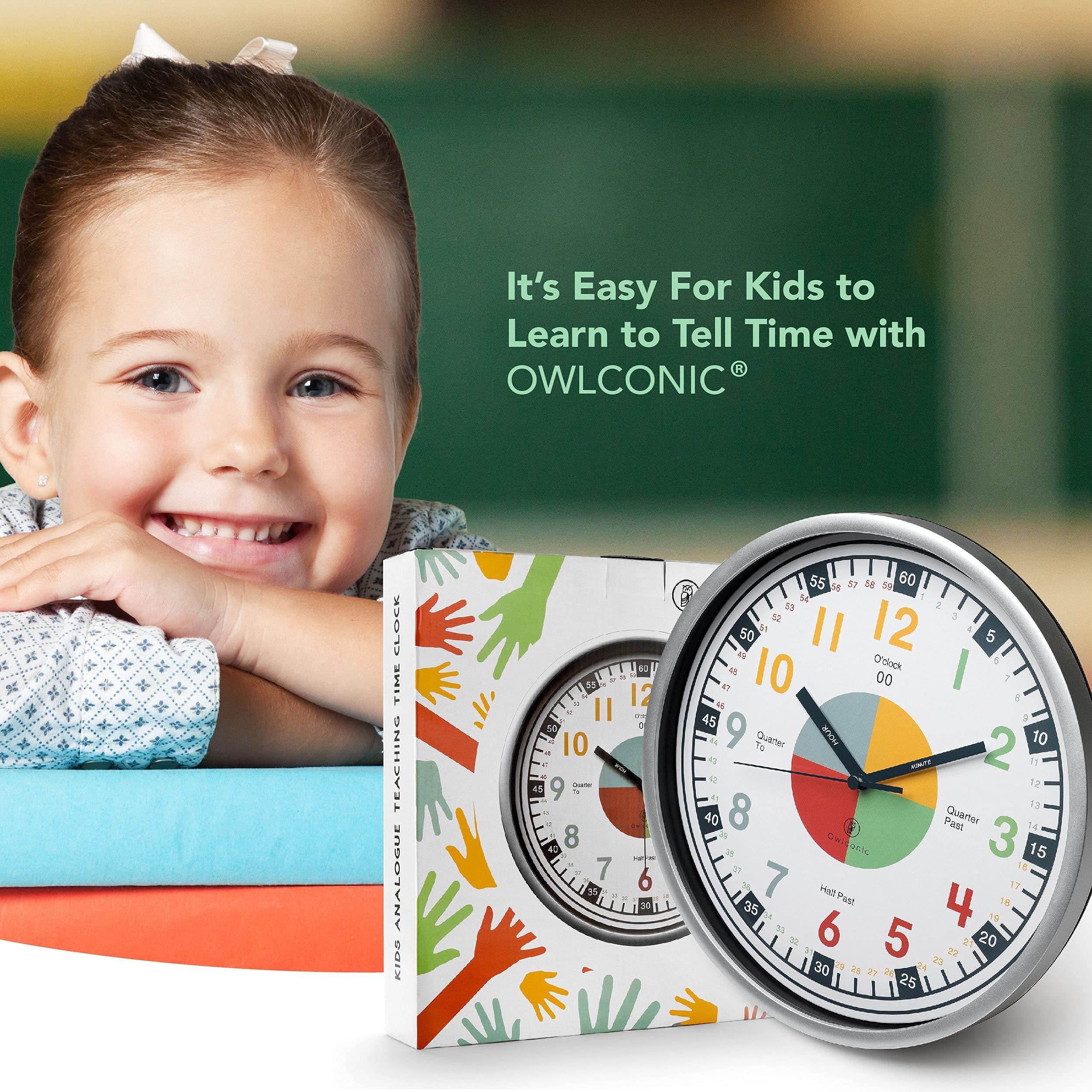 OWLCONIC Telling Time Teaching Clock Kids Clock, Kids Room Decor