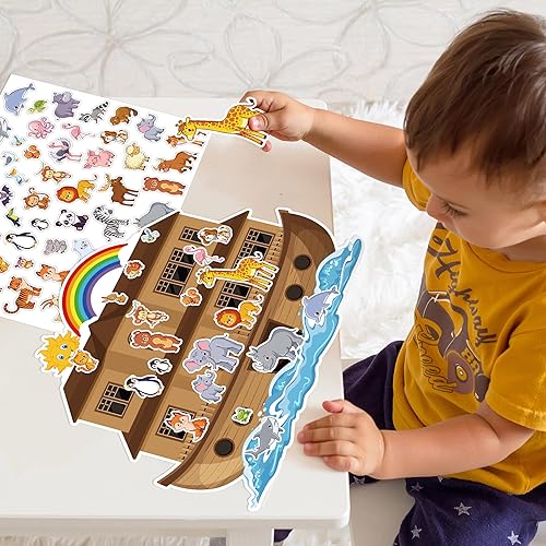 Miniatura 2 de YHNTGB Juego de 11 calcomanías de animales del Arca de Noé que incluye 11 fondos y 11 hojas autoadhesivas de animales, kit de calcomanías gigantes