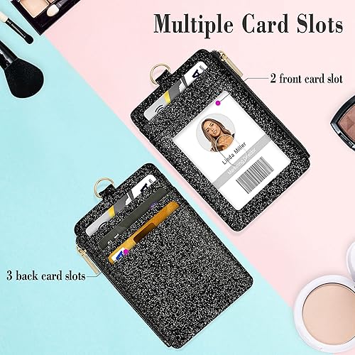 Miniatura 3 de Soporte para tarjetas de identificación con cordón, soporte vertical brillante para tarjetas de identificación con 1 ventana de identificación