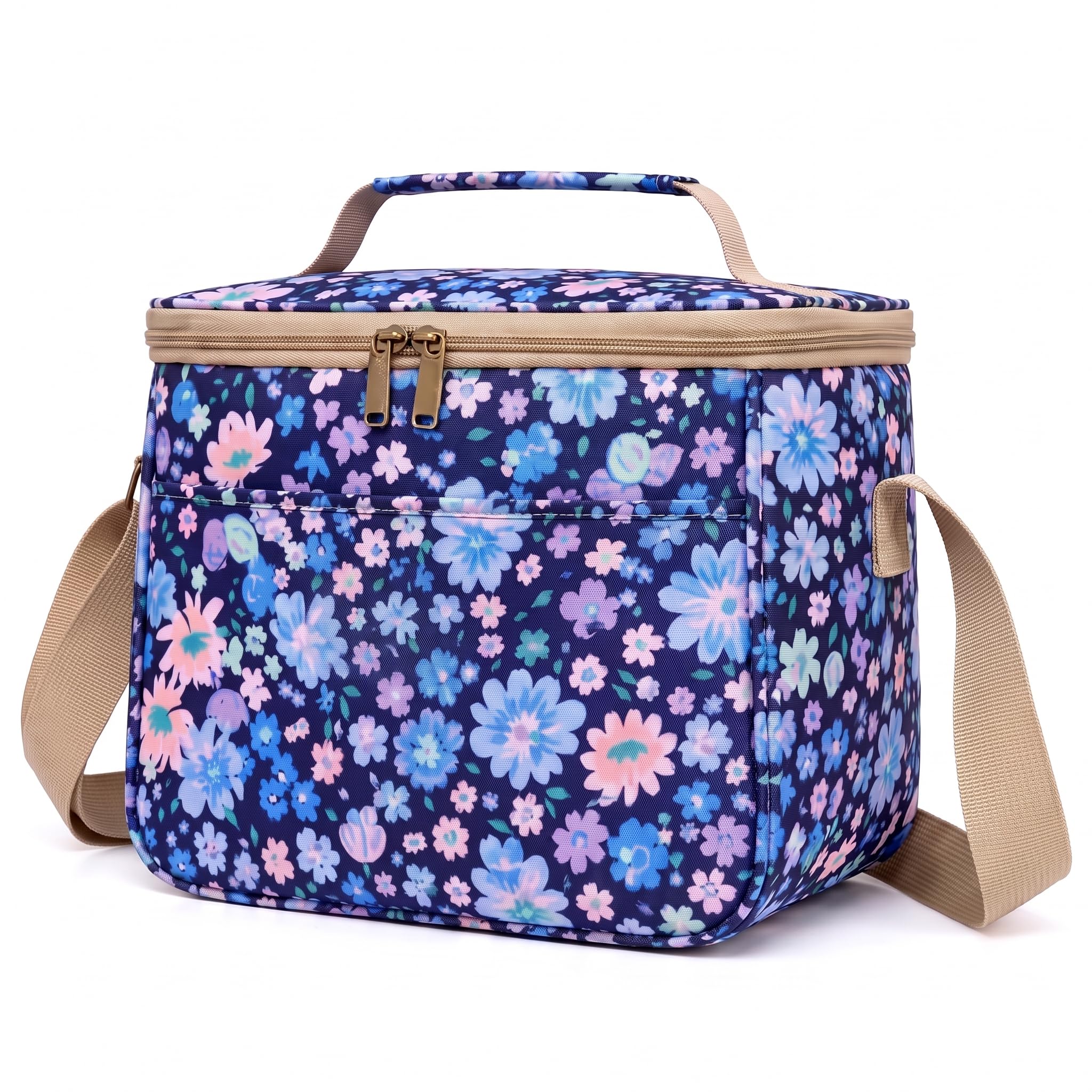 Nanxson Insulated Lunch Bag for Women Men Floral Cool Bag Lunch Box Waterproof Large Capacity Tote Bag for Picnics Work School (7.5L,B-Purple Flower)