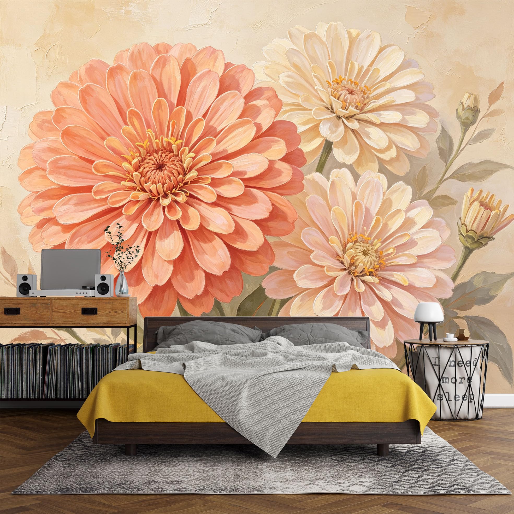 Mural De Pared 3D Flor De Margarita Papel Pintado Autoadhesivo 500Cmx280Cm(Hxw) Arte Moderno Papel Adhesivo Impermeable Papel Pintado Removible Autoadhesivo Para Dormitorio Y Sala De Estar - No Teji