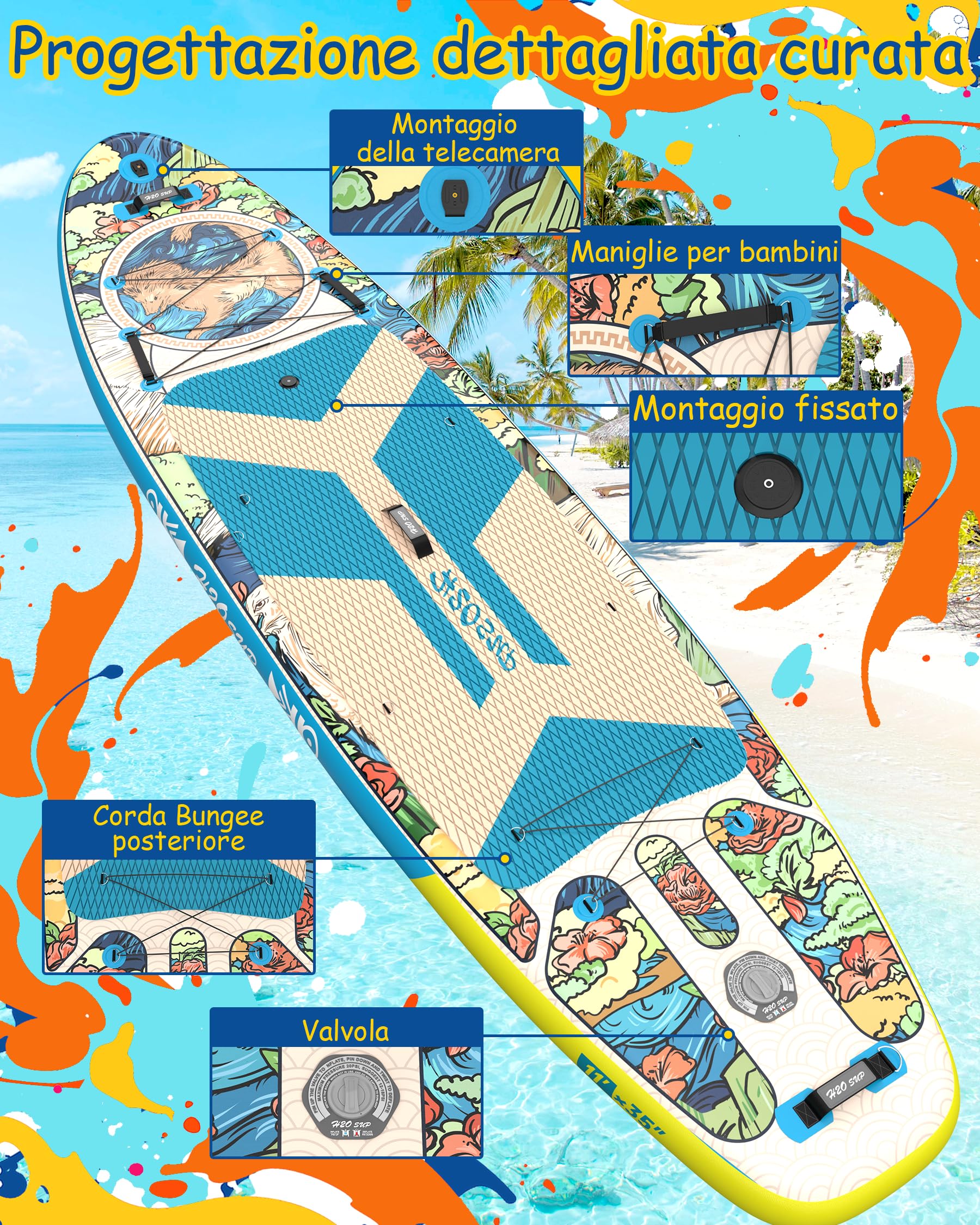 H2OSUP Tavola Sup Gonfiabile - 335 * 88cm Stand Up Paddle con Accessori Premium, Superstabilità Sup Gonfiabile, Paddle Boards Adulti con Capacità di 200KG per 3 Persone